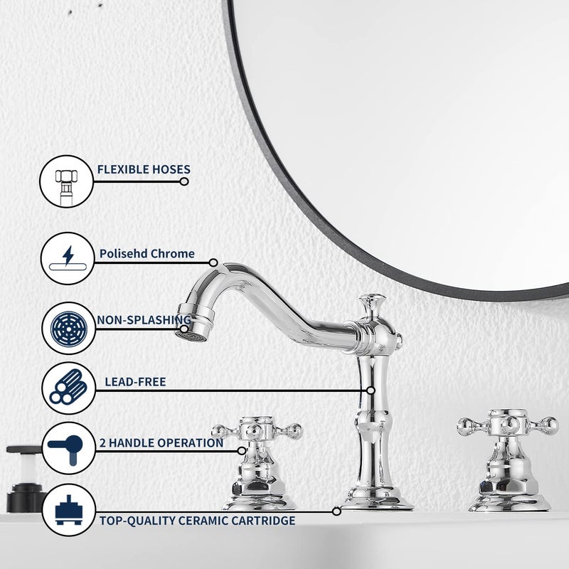 GGStudy Two Handles 3 Holes 8-16 inch Widespread Bathroom Sink Faucet Chrome Basin Mixer Tap - Image 5